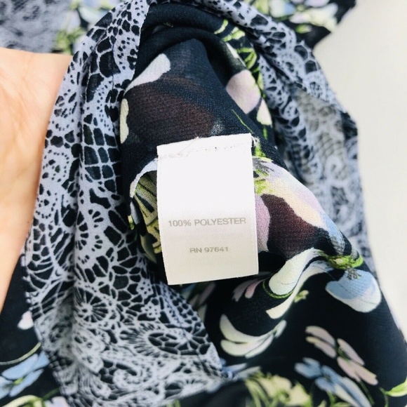 J Jill Floral Sheer V Neck Long Sleeve Blouse XL - Picture 5 of 6